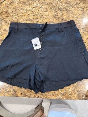 Free People Black High-Waist Scalloped Hem Button-Front Shorts